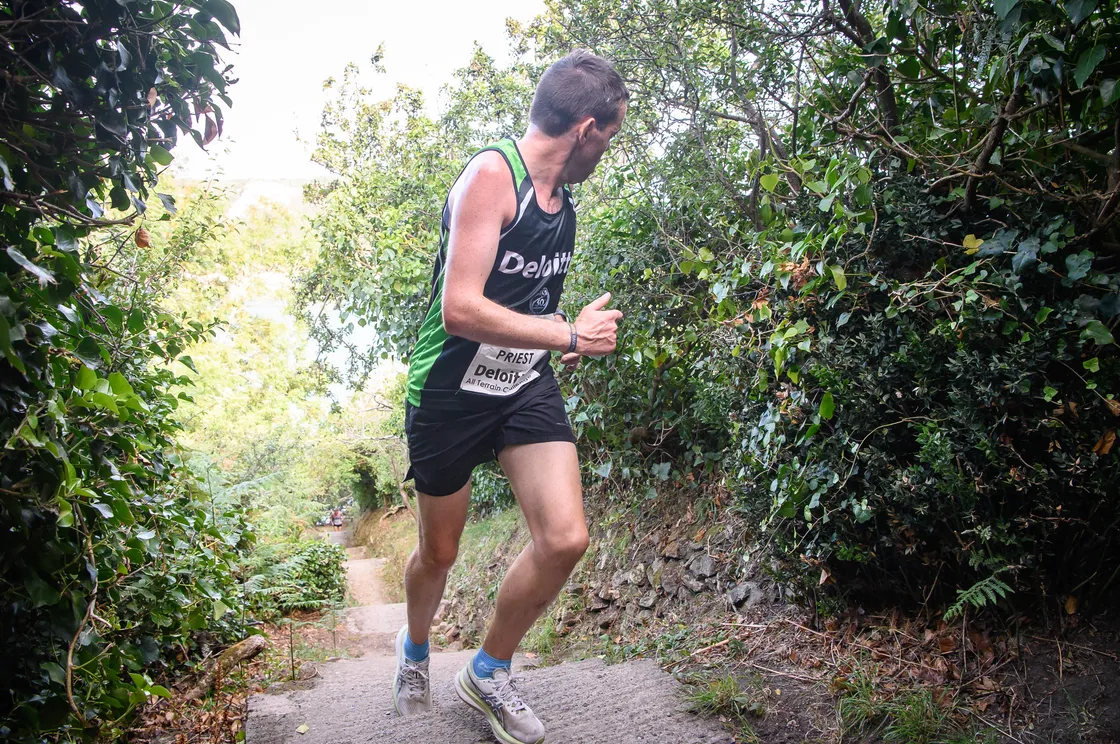 James Priest takes a look behind him after Moulin Huet steps, with only Andrew Zabiela in sight.