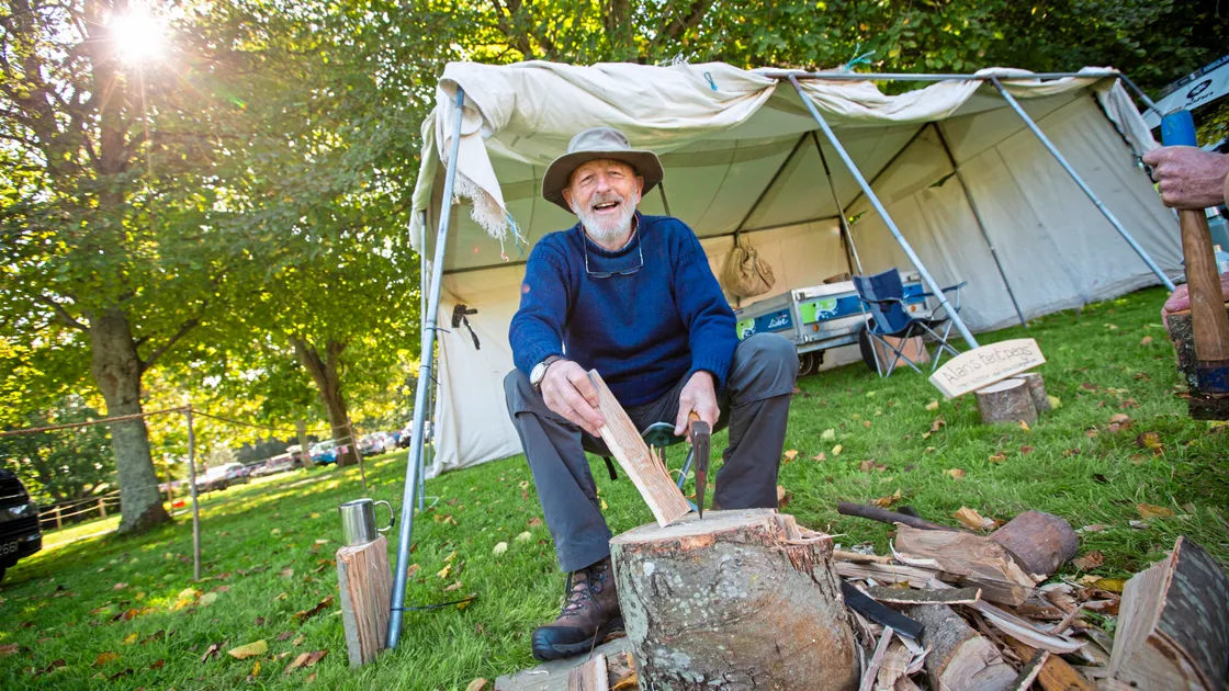 Alan Richie making tent pegs. (33660847)