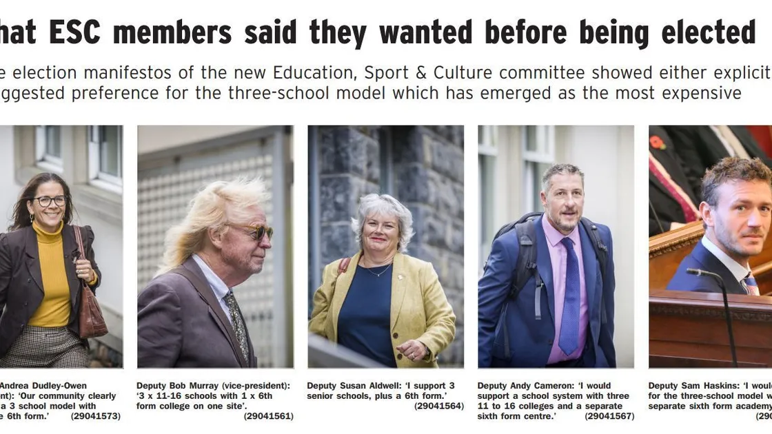 A cutting from page three of today's Guernsey Press [21 December 2020] explaining what members of the new Education, Sport & Culture committee wanted for the future of the island's education before being elected. (29042719)