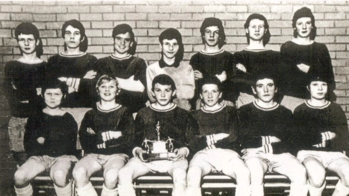 The Star of the Sea football team in the late 60s. Dessie Black is in the middle of the back row, with Willie Caldwell far left in the front row. Bobby Sands is front row, third from right.