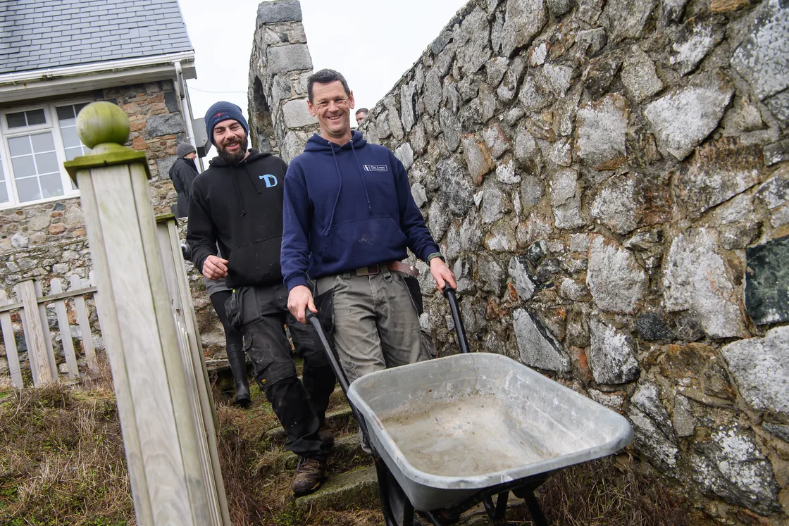 Lihou Island warden Steve Sarre, clearly happy to have some help in the big tidy up at Lihou Island