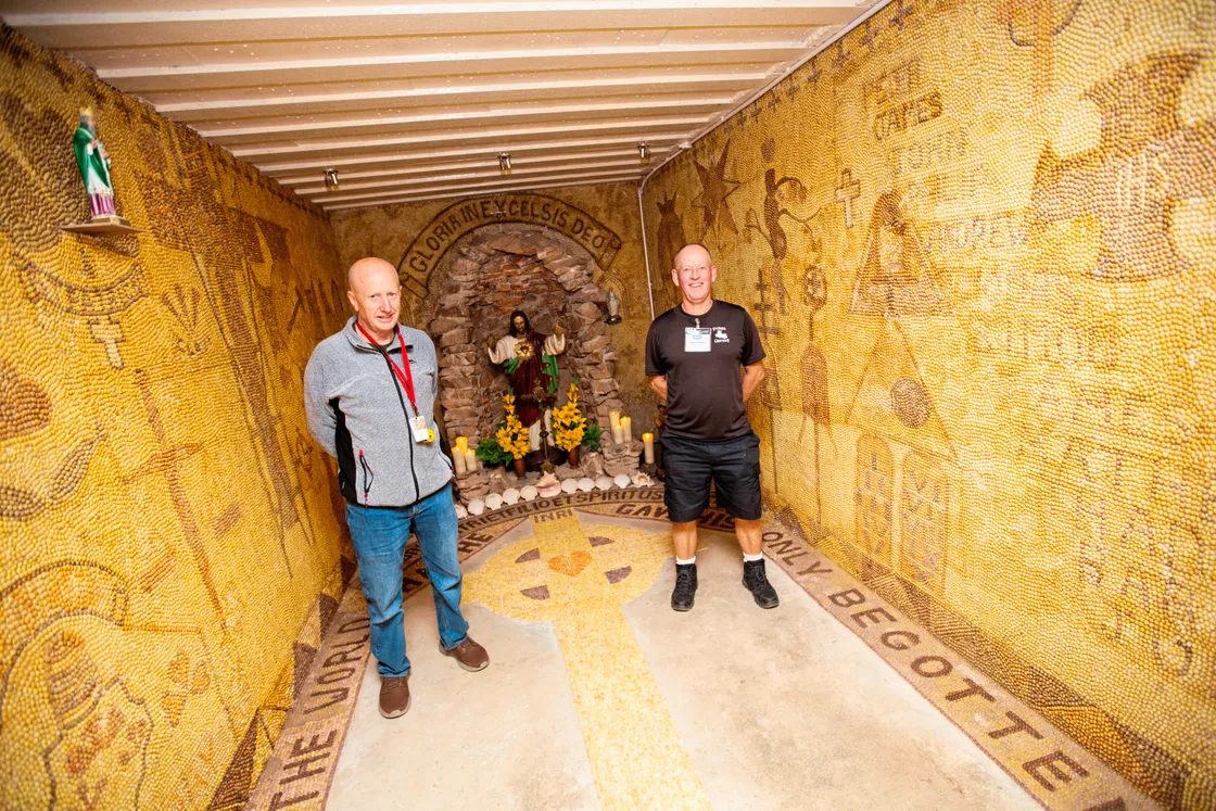 Shrine of the Sacred Heart committee members Ian Blanchard, left, and Andrew Walker in the bunker. (33661591)