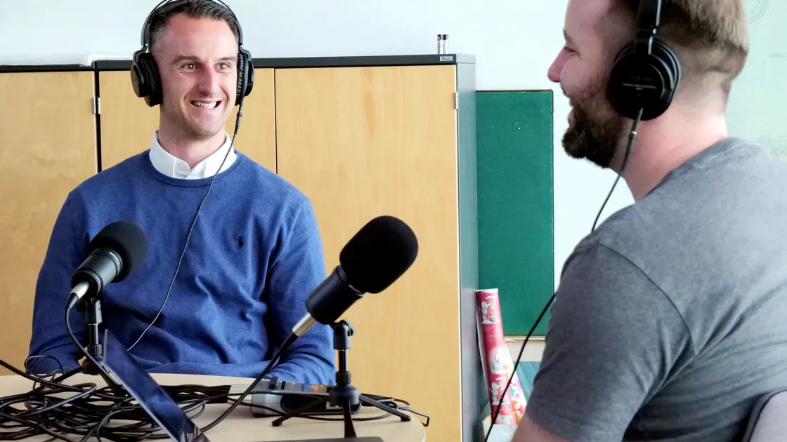 Guernsey Basketball's Pete Beausire enjoys a joke with host Tony Curr on the latest Guernsey Press Sport Podcast. (29443236)