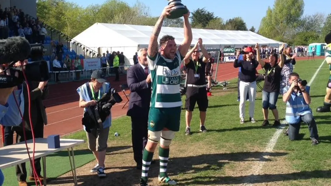 Lewis Hillier lifts the Siam Cup after Guernsey beat Jersey 46-30 at Footes Lane. (21383078)
