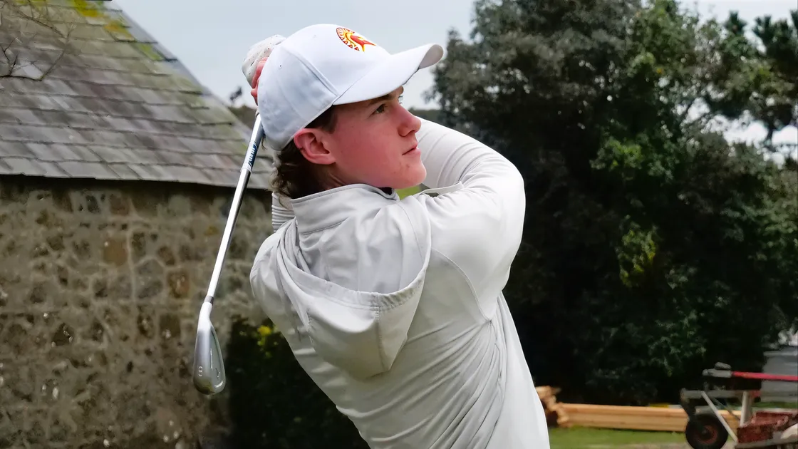 Conor McKenna practising at the Royal Guernsey Golf Club range on his Christmas break before heading back to St Thomas Aquinas College in New York