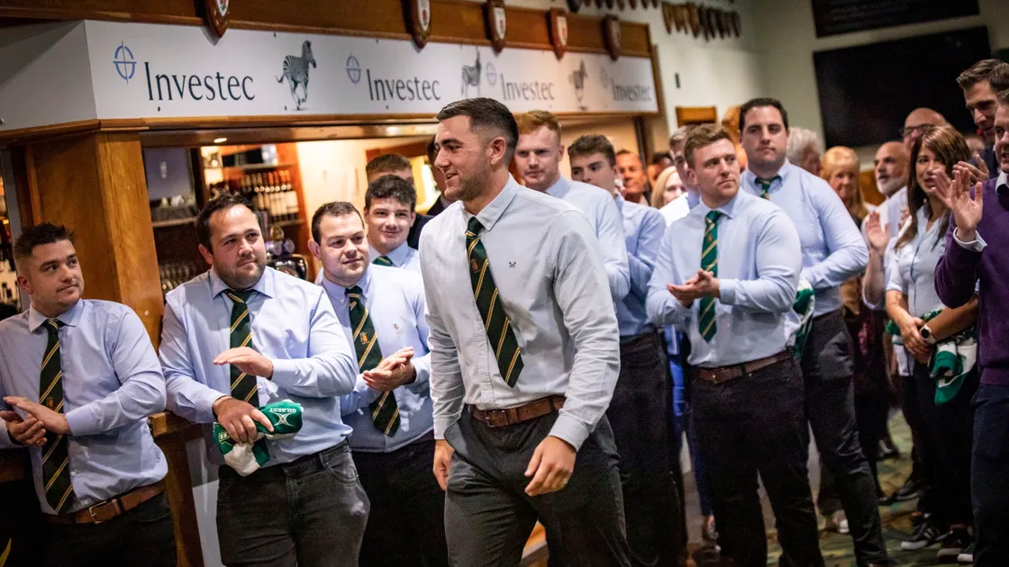 Home-grown Raiders Siam Cup debutant Brad Webb steps forward to receive his official match shirt in a ceremony at the GRFC Clubhouse in the Garenne Stand. (Picture by Sophie Rabey, 30158832)