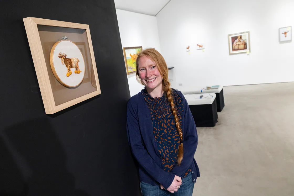 Hayley Mallett, a multi-media textile artist specialising in glass bead embroidery.
