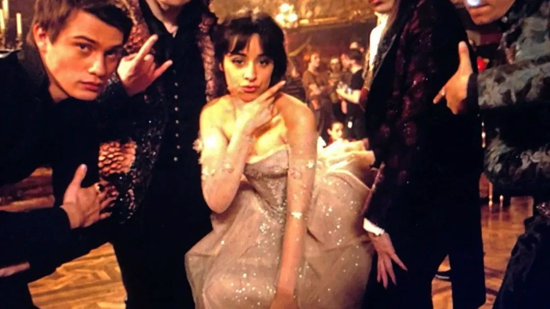 Jenet Le Lacheur, second right, with some of the Cinderella cast. Camila Cabello, who plays the lead role, pictured center.