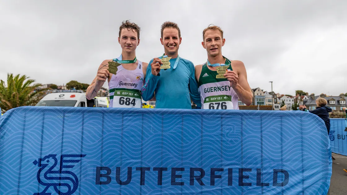 The first three in the men’s race. Left to right: Jack Rees, Rick Weston and Dan Galpin