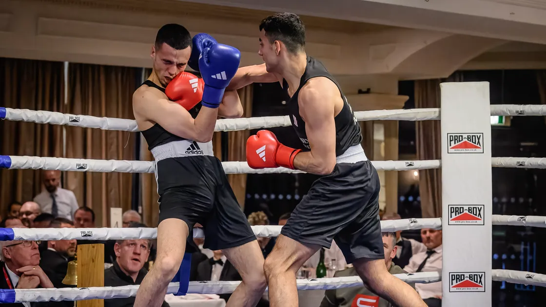Tyler Quintel lands a good right hand on Yuui Heya’s chin in the bout of the night, which was won by the home boxer