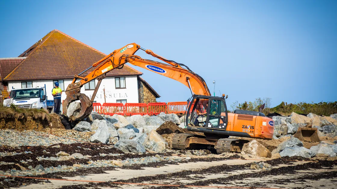 Work on the beach at Le Grand Havre, opposite The Peninsula Hotel. (Picture by Sophie Rabey, 28700972)