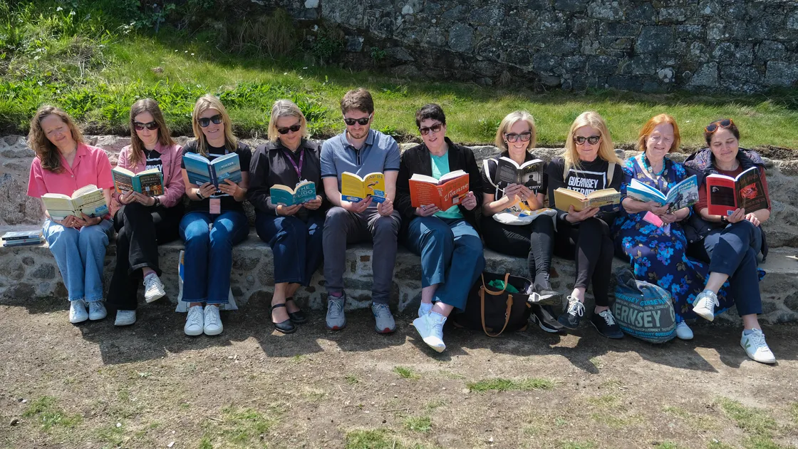 Guernsey Literary Festival, Vive La Vallette and Guille-Alles Library representatives with Joanne Harris, centre.