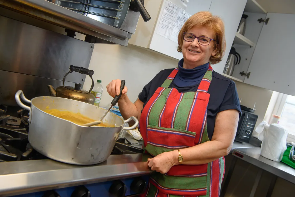 Lihou-lover Susan Banfield has been to the island nearly 50 times. She said she knew her way around the house’s kitchen, so decided to come over and make big pots of warming soup for the hard-working volunteers