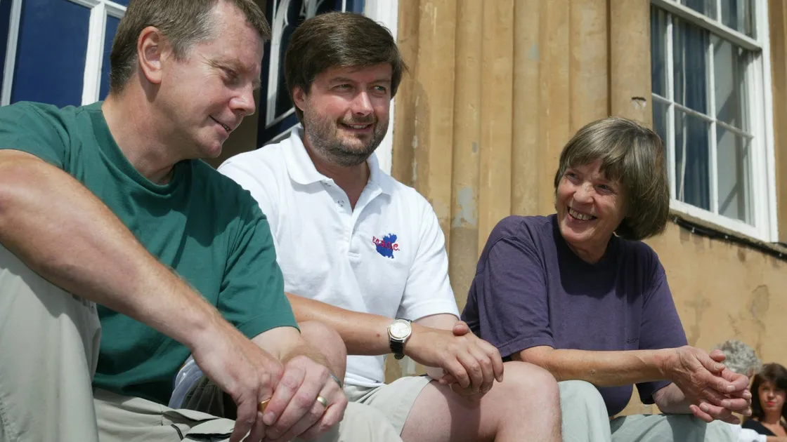 Chris Claxton, Charlie Cottam and Gill Freeman during Ecsoc week in 2003.