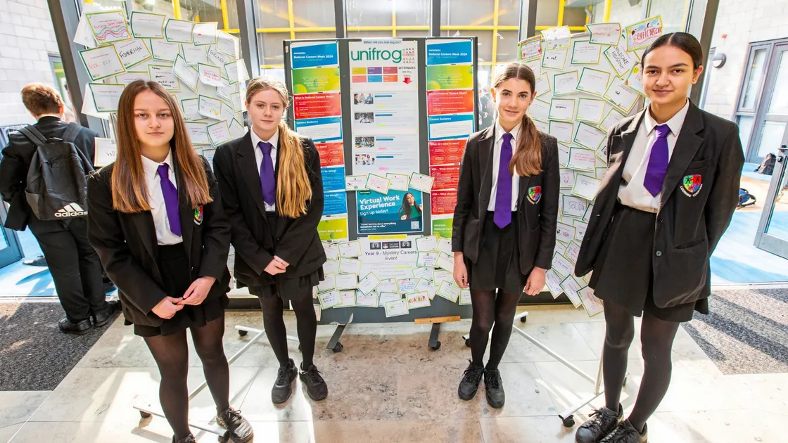 Left to right, Alissa Kharroubi, 14, Felicity Lowe, Isla Frith, both 13, and Rasi Blondin, 14. (Picture by Sophie Rabey, 33037118)