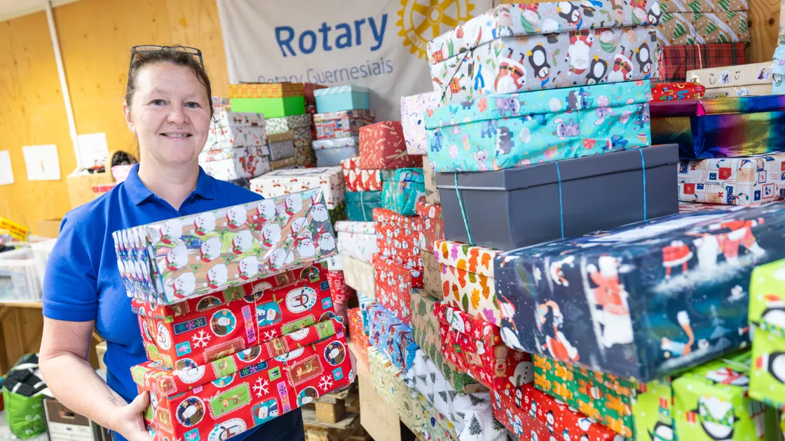 Co-ordinator Katie Court at the Rotary Guernesiais Shoebox Collection Centre where the charity and helpers have been packing shoeboxes ready for delivery to eastern europe.  (Picture by Peter Frankland, 34996575)