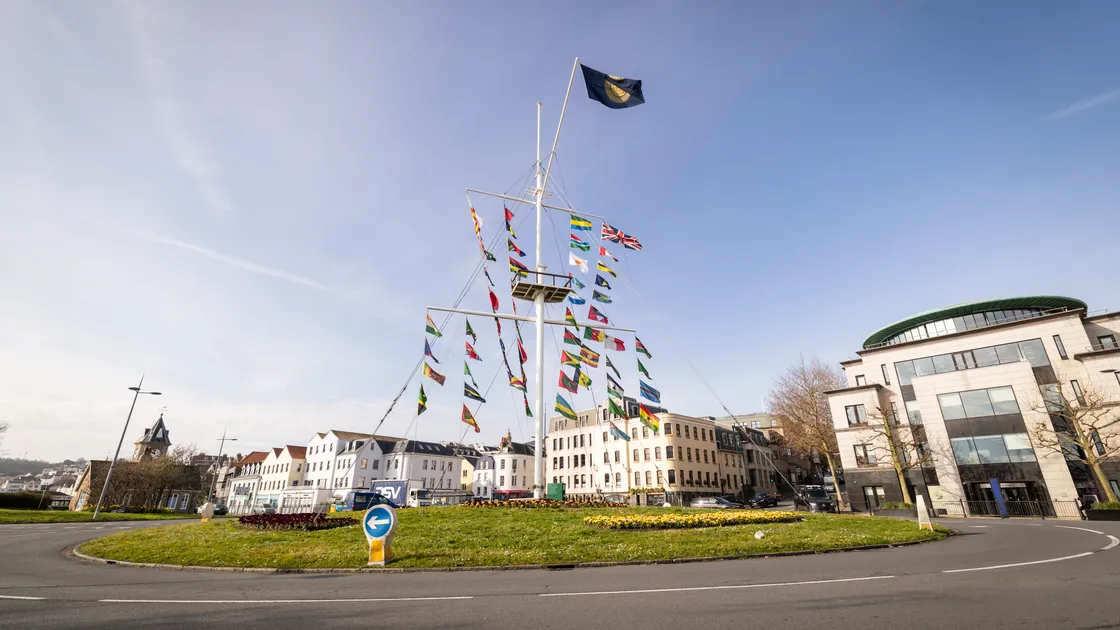 The Weighbridge roundabout with flags displayed for Commonwealth Day.  (Picture by Sophie Rabey, 34654327)