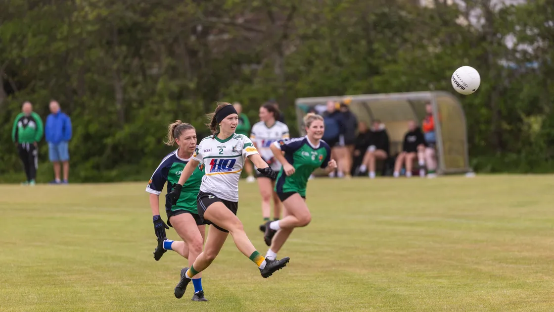 The visiting Eastern Gaels women go on the attack against their Guernsey Gaels hosts.