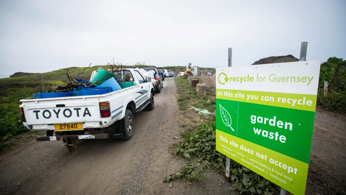 Picture by Sophie Rabey.  27-04-20.  Green Waste sites are back open today to the public today after Coronavirus Lockdown.  They are running at reduced opening hours and subject to health and safety restricions.  Chouet green waste site - backed up traffic from 8am this morning.. (28163343)