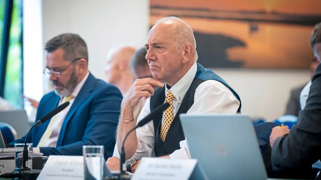 Health & Social Care president Deputy Al Brouard rolled up his sleeves yesterday as he and his committee faced tough questioning at a Scrutiny Management Committee hearing. (Picture by Peter Frankland, 33197353)
