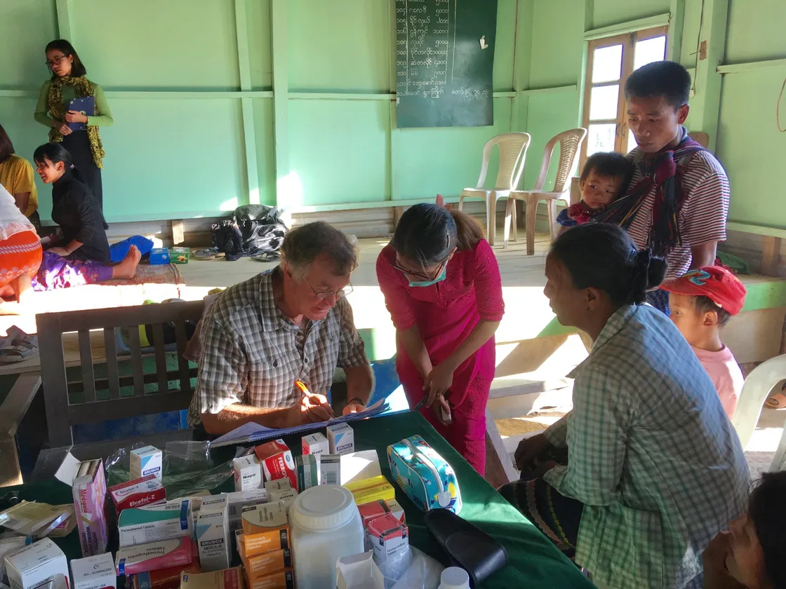 Dr Nick Paluch seeing patients at the Hope Clinic in Lailenpi Town in Myanmar.