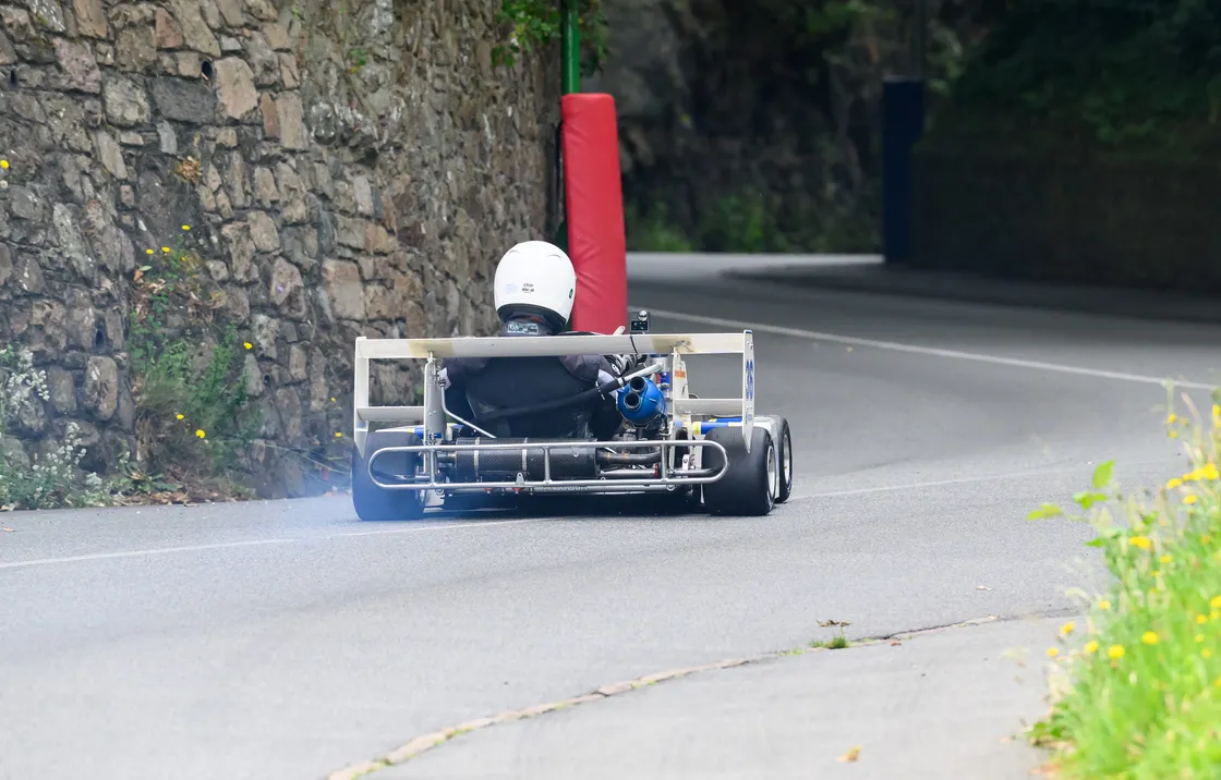 Chris Law drifts his kart as wide as he could before entering the esses.