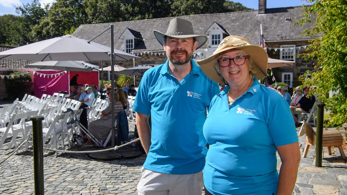 Guy Mitchell and Julie Bulpitt were involved in organising the annual Dementia Friendly Guernsey festival at the National Trust Guernsey courtyard in Saumarez Park. 			 	 	 (Pictures by Andrew Le Poidevin, 34915974)