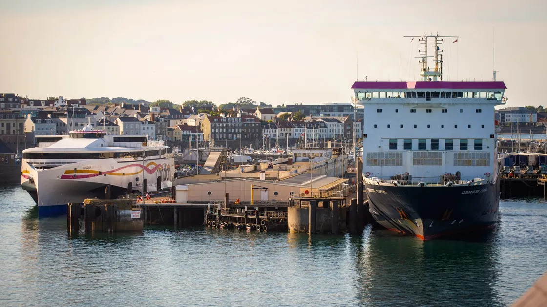 Condor Liberation and Commodore Clipper together in St Peter Port Harbour. The pan-island ferry tender document will not stipulate which type of vessels would be used on CI routes. (Picture by Sophie Rabey, 33078531)