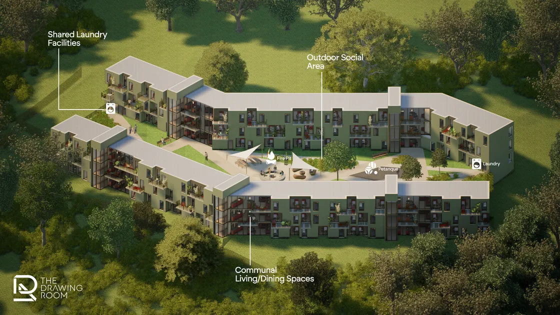 Almost six in 10 local students told a local architecture graduate they would be prepared to return to Guernsey to live in affordable university halls style of accommodation.  (Image by The Drawing Room)
