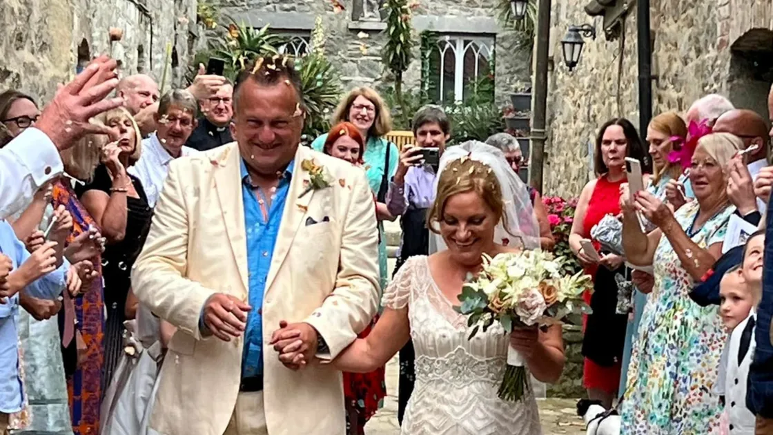 Herm CEO Craig Senior and his wife Emma leaving St Tugual’s Chapel on Tuesday after getting married. (31161449)
