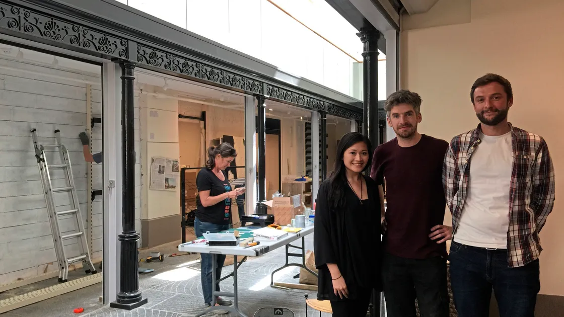 Consultant creators and owners of The Clean Kilo, Jeanette Wong and Tom Pell, and Guernsey Weigh manager Ben Queripel, right, in the construction site at the Market’s Inner Street that will open next month. (24664411)