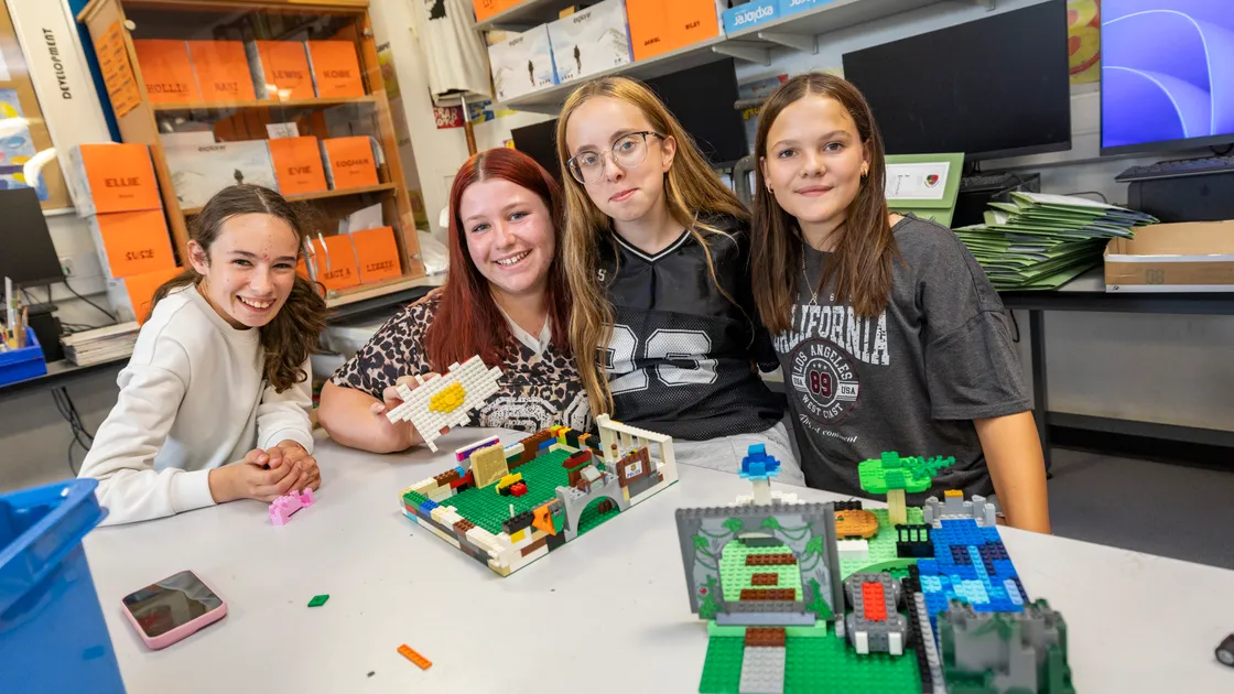 St Sampson's High School students enjoyed a ‘Mental Health and Wellbeing Day’ with over 20 local organisations providing talks and workshops throughout the day. Left to right, Esmai Dougherty, Freya Bougourd, Emily Finn and Mia Ogier, all 12, building Lego. 						 (Pictures by Sophie Rabey, 34835908)