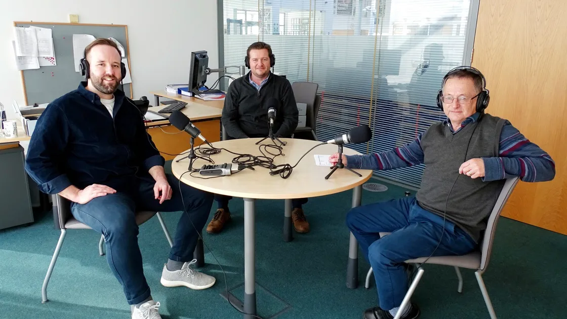 The recording of the first ever episode of the Guernsey Press Sport Podcast. Left to right: Head of multimedia Tony Curr, deputy sport editor Gareth Le Prevost and sport editor Rob Batiste. (Picture by Zoe Fitch, 29324247)
