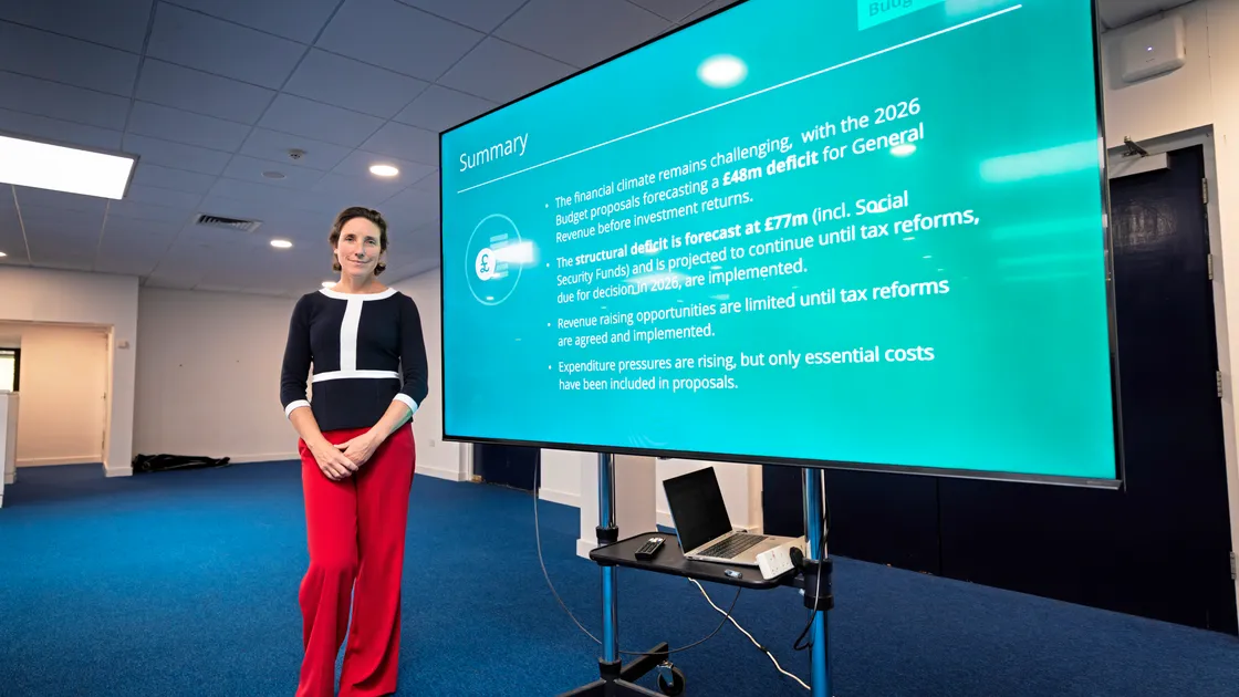 P&R president Lindsay de Sausmarez presented the Budget in the absence of Treasury lead Gavin St Pier