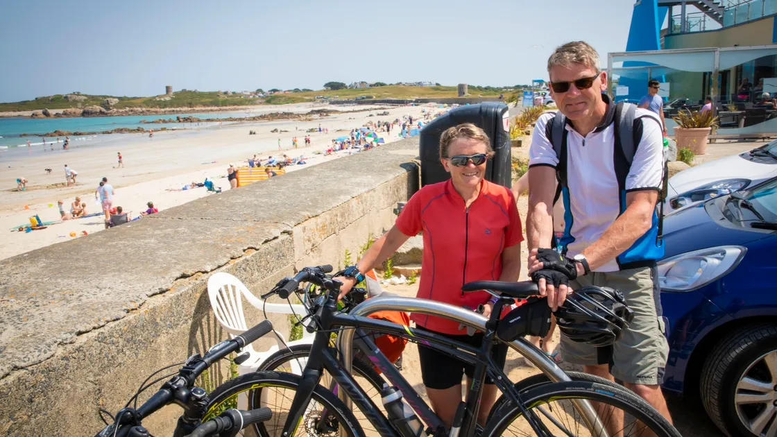 Sue and Rob Day, from Nottinghamshire, couldn’t have picked a better week for their cycling holiday in the island. (Picture by Sophie Rabey, 25322169)