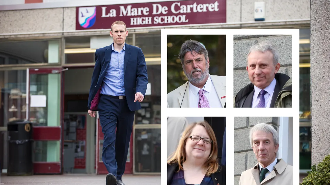 President of the Education, Sport & Culture committee Deputy Matt Fallaize with Education politicians Deputies Peter Roffey, Rhian Tooley, Richard Graham and Mark Dorey. (27412695)