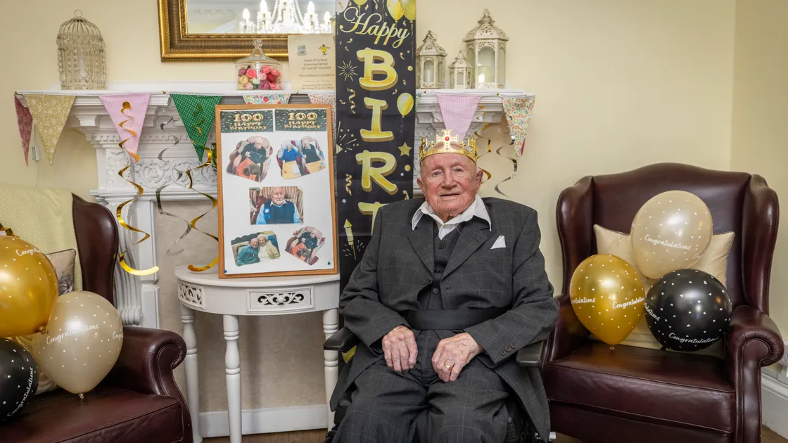 Wilf Mauger is celebrating his 100th birthday at the Chateau du Village nursing home, where he now lives. 