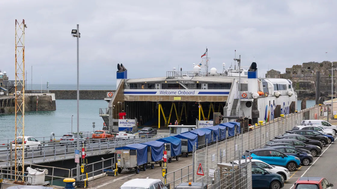 The Voyager in St Peter Port harbour yesterday as Brittany Ferries marked serving the island for one year.