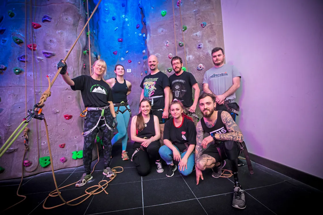 The All Rock No Climb team. Back row, left to right, Nathalie Lovell, a learning support assistant at Le Murier School, Joely Culverwell, Joe Raleigh, Dave Wratten and Michael McGinn. Front, Jade Goracy, Laura Sebire and Alain Branquet. (32998807)