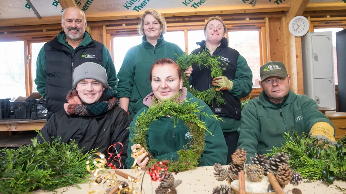There are some new members of staff at Grow who have been helping the team make wreaths for Christmas.Sitting, left to right, are William Banfield, Heather Brown and Simon Ozanne. Standing, left to right, are new assistant managers Stuart Smale and Jess Aughton with John Curle. (Picture by Adrian Miller, 26475477)