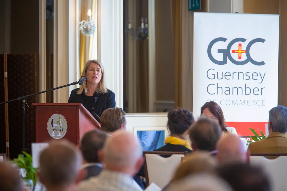 Deputy Bailiff Jessica Roland speaking at the Chamber lunch. (29456157)
