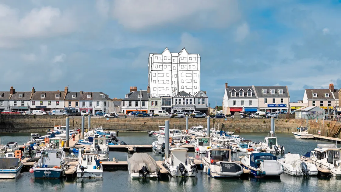 Island Land’s first proposed development is on the Bridge – an eight-storey block of flats behind the shop frontage