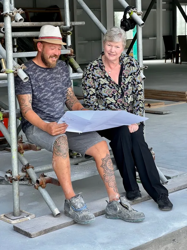Project manager Gareth Billien discussing the work with patron Julia Hands. (Picture by Guy Hands)