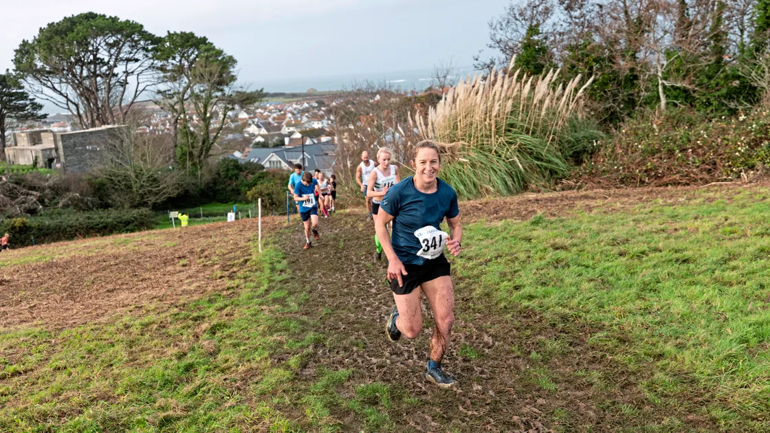 Katie Birch, seen here tackling one of the two particularly steep hills per lap, made the women's podium