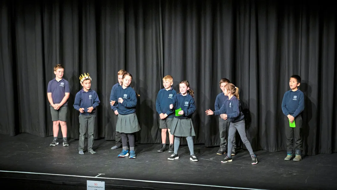 Sark School pupils told the story of St Magloire in Sercquiais. (Picture by Peter Frankland, 33032141)