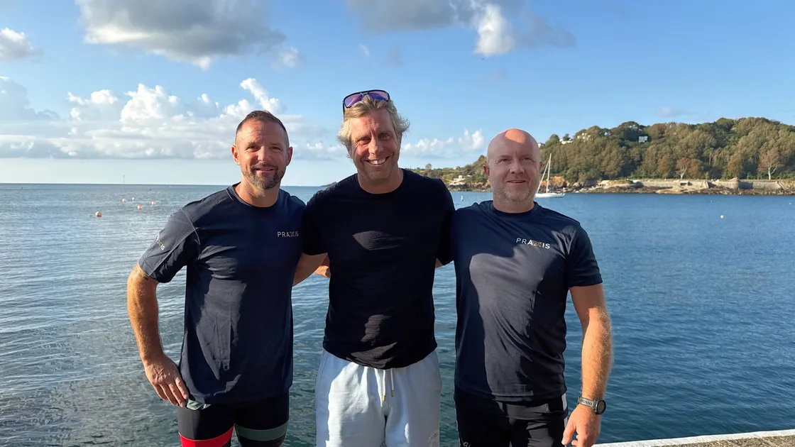 Tony Tostevin, centre, of Male Uprising Guernsey, with Simon Johns, left, and James Coquelin, who plan to row 60 miles along Scotland’s Caledonian Canal to raise £60,000 for the charity.	