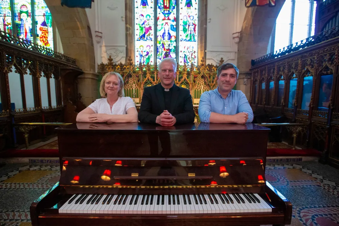 Town Church will tonight play host to a celebration of the music of the Austrian composer who bridged the worlds of classical and romantic music. Left to right: Henri Northmore, soprano, Rev Matthew Barrett, Joseph Edwards, baritone. (Picture by Peter Frankland, 29598515)