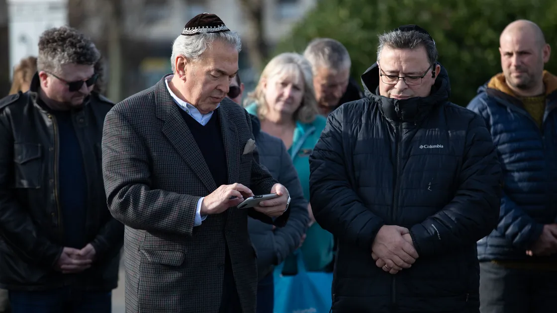Nick Mandell reads the Mourner’s Kaddish at the Holocaust Memorial Day service at the White Rock. (Picture by Tom Videlo, 32918628)