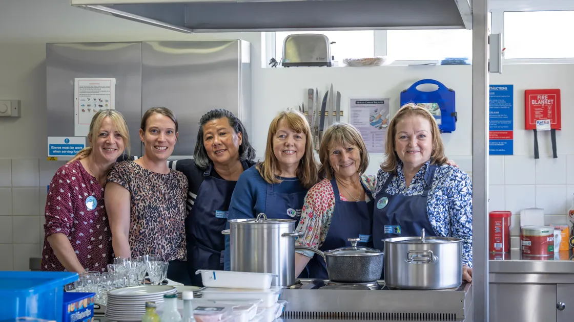 Volunteers at the Jubilee Day Centre , left to right, Karen Oliver, social club manager Cheryl Lowe, Lyna Guilbert, Jackie Rigden, Bonnie Hamon and Val Honeybill. 								 (Picture by Peter Frankland, 34777813)