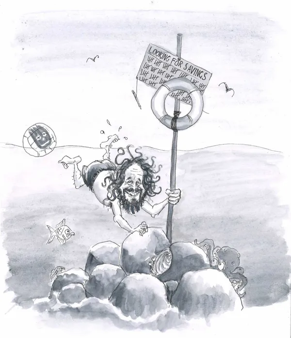 ‘I heard a warning cry of “But time and tide wait for no man.” Deputy Le Brun – for it was he – is not the Assembly’s star cartoonist for nothing: he had already pictured a hapless, half-submerged Deputy van Katwyk frantically looking for yet another stone under three feet of water’